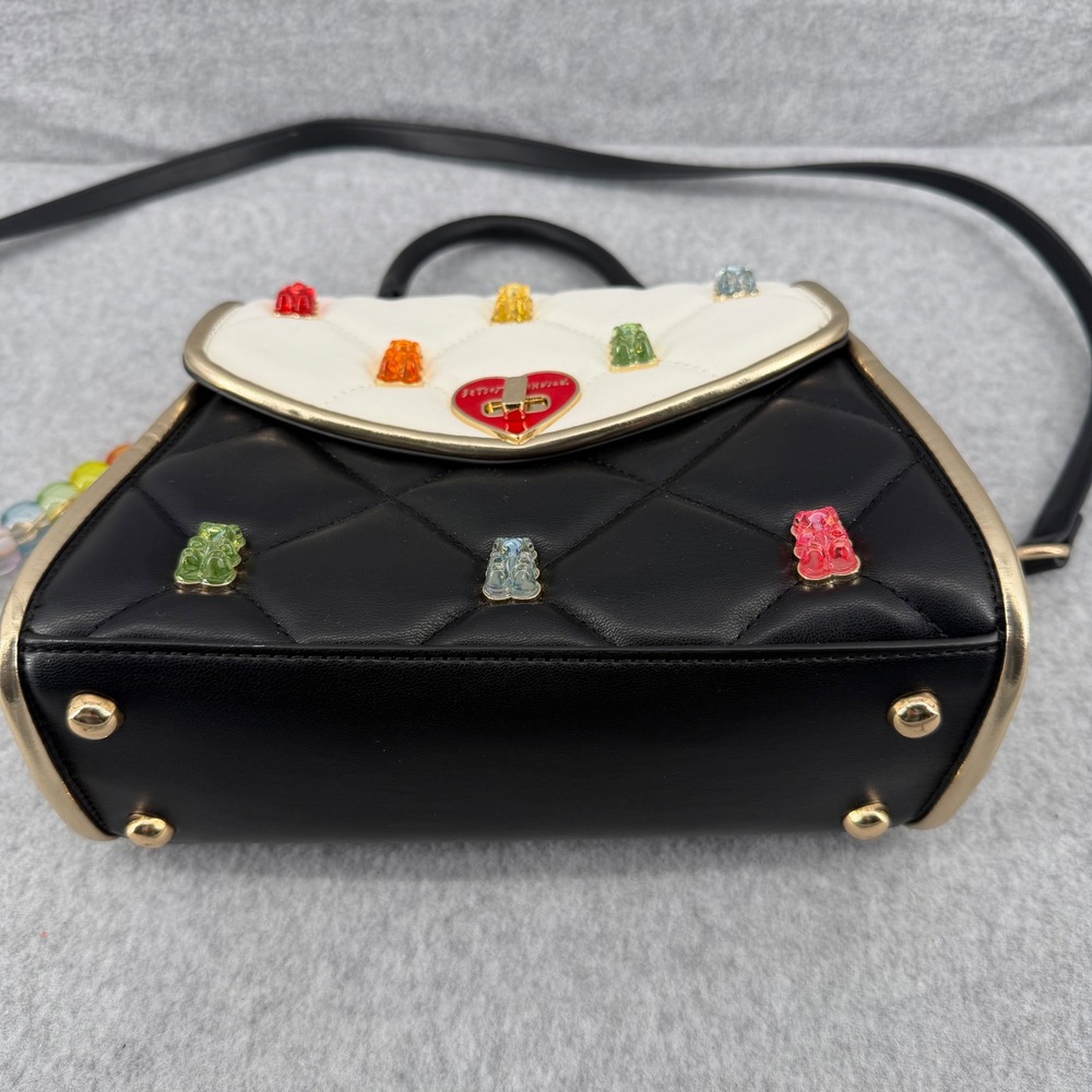 Betsey Johnson Gummy Bear Quilted Satchel Crossbody Bag Black White Rainbow Hear - Picture 6 of 13